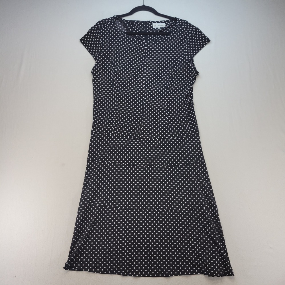 Olivia Matthews Sheath Dress Womens XL Black Polka Dot Cap Sleeve Knee Length